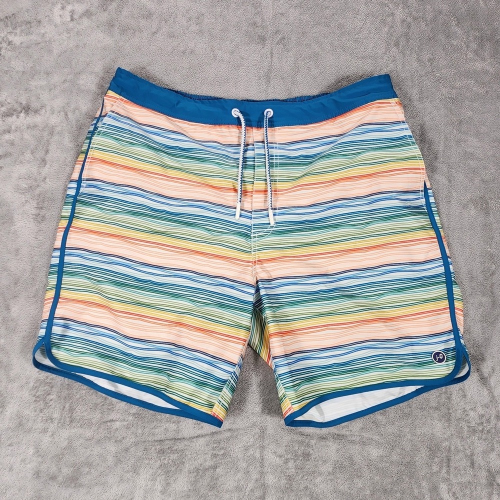 Johnnie-O Swim Shorts Mens XL Multicolor Stripe Lined Drawstring Elastic Pockets